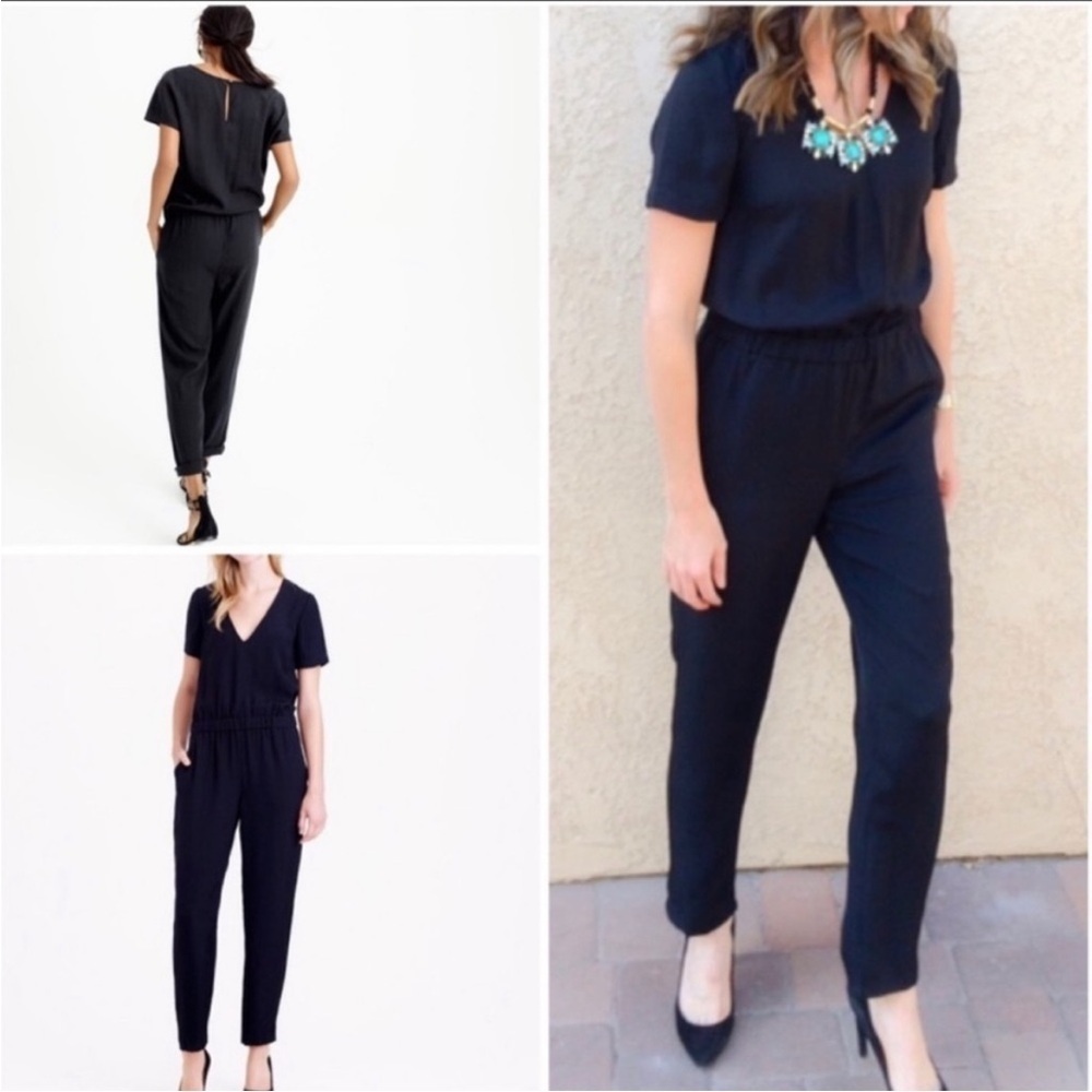 J.Crew Collection Black Short Sleeve blouson-style waist Keyhole Jumpsuit Size 2